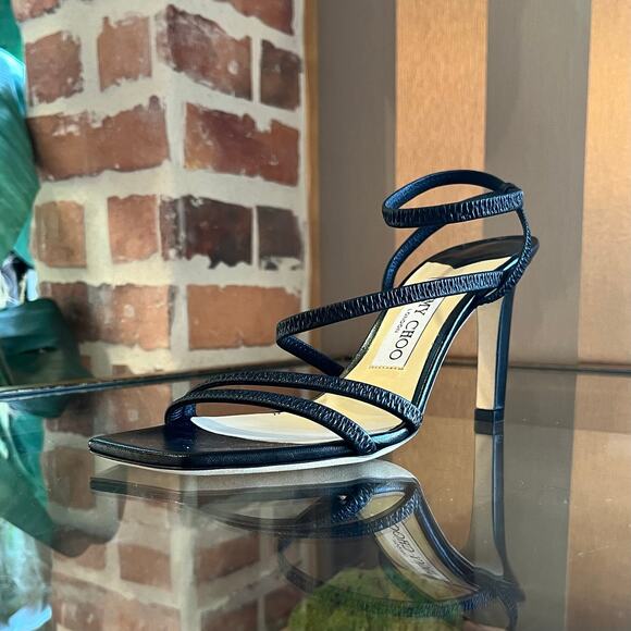 JIMMY CHOO Omna 230 Nori 85 Black Strappy Heels SZ 36.5 (6.5 US) - Picture 2 of 8